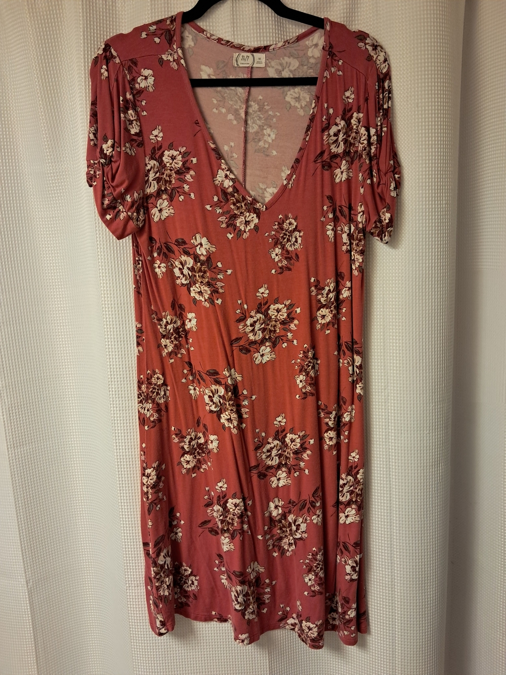 Floral V-Neck Short Sleeve Dress - Dusty Rose